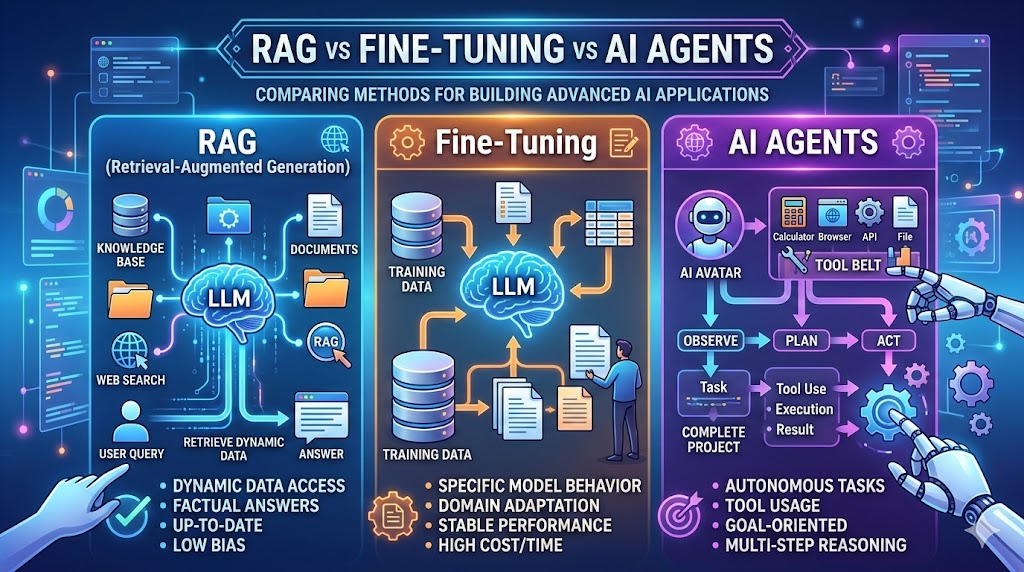 RAG vs Fine-Tuning vs AI Agents enterprise LLM strategy architecture