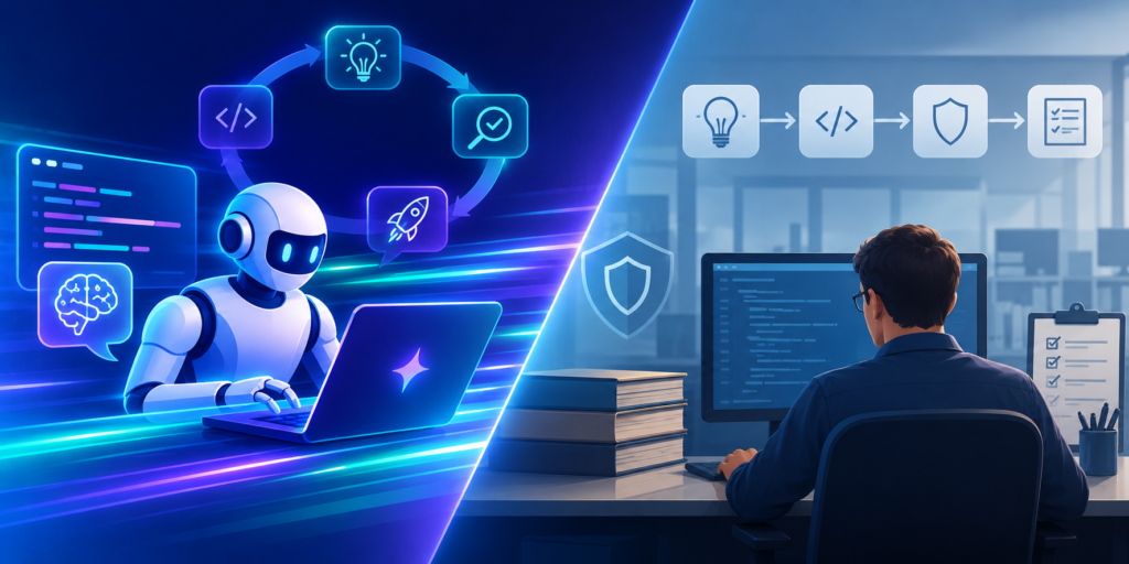 AI-native software development compared with traditional software development illustration