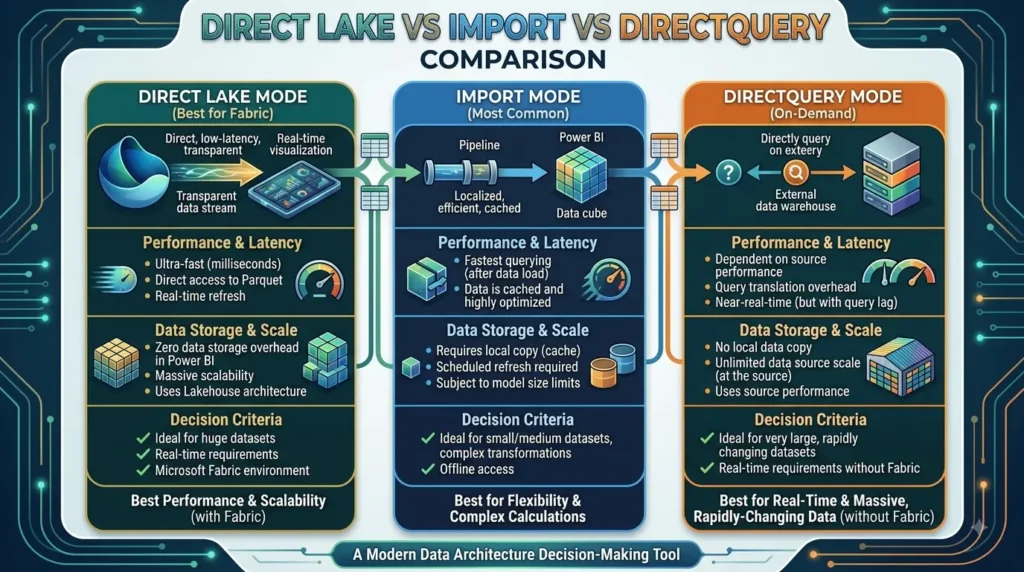 Direct Lake vs Import vs DirectQuery Comparison