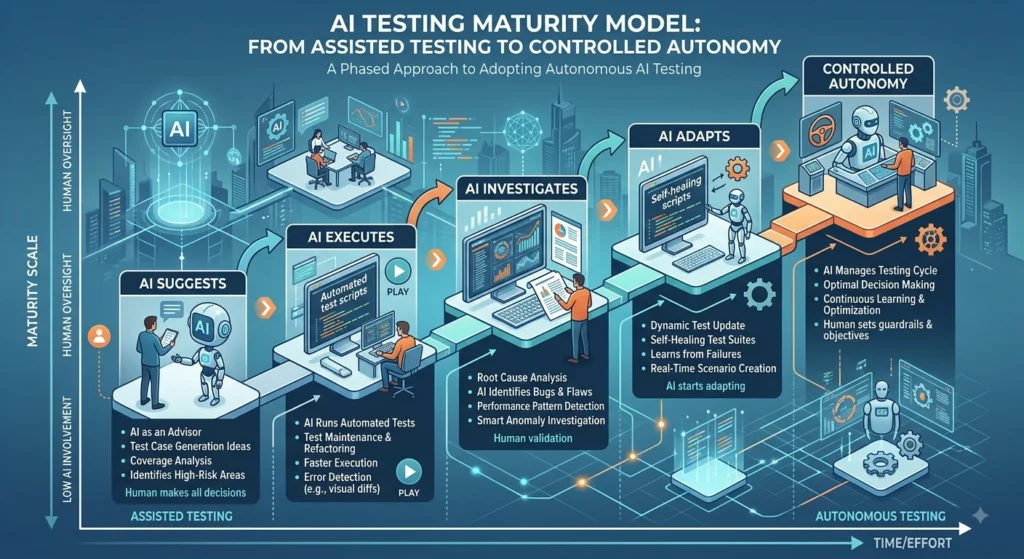 AI testing maturity model from assisted testing to controlled autonomy