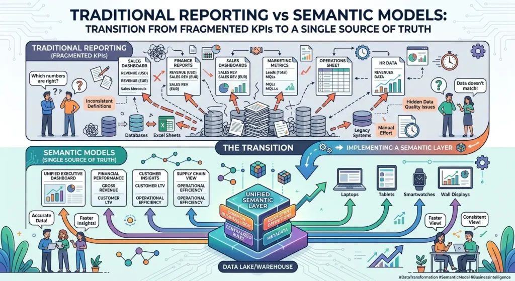 Traditional Reporting vs Semantic Models