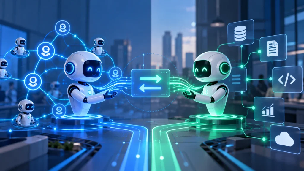 AI agents communicating and connecting with enterprise data, tools, and systems