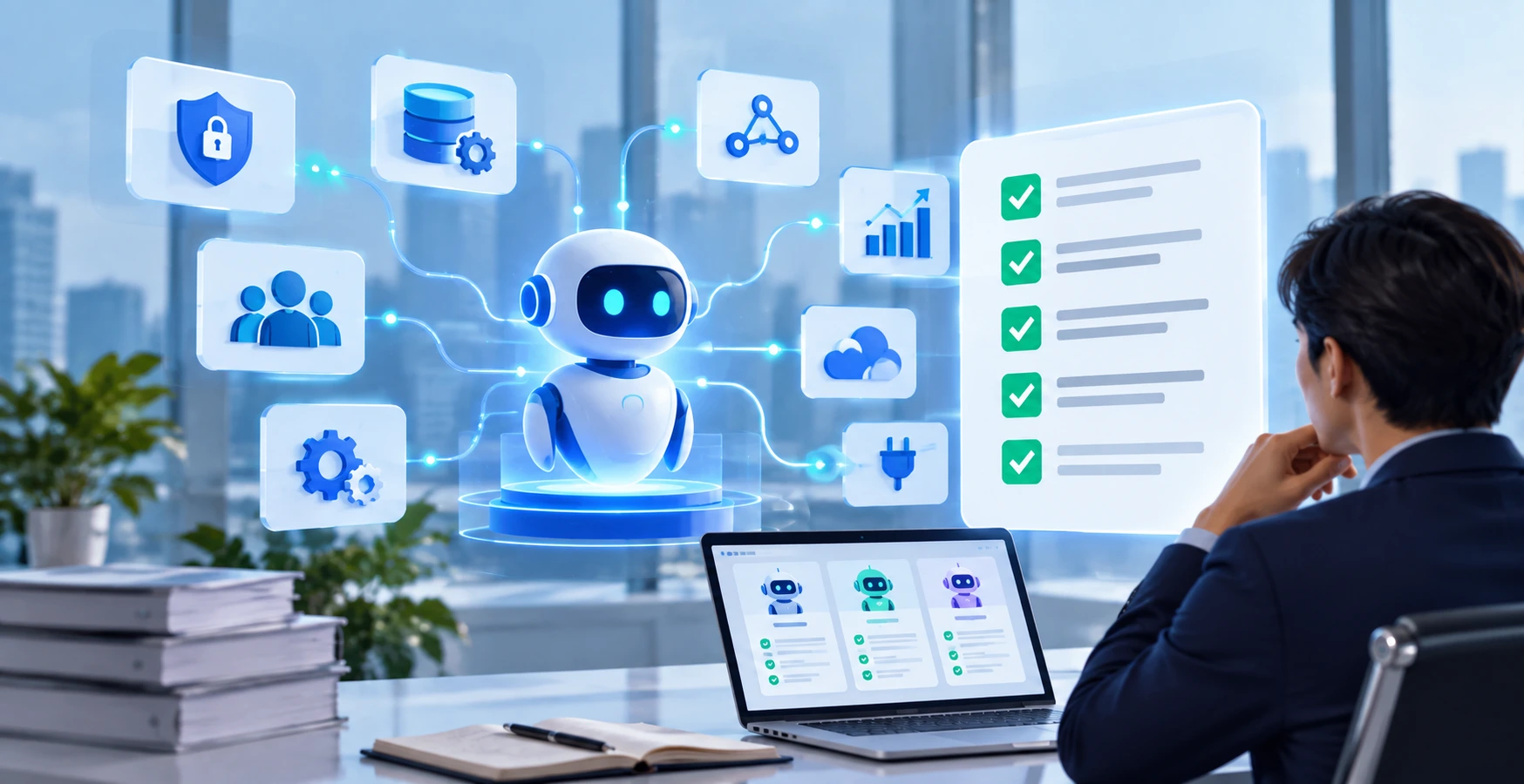 Enterprise AI agent platform evaluation checklist covering security, integrations, data, governance, scalability and observability