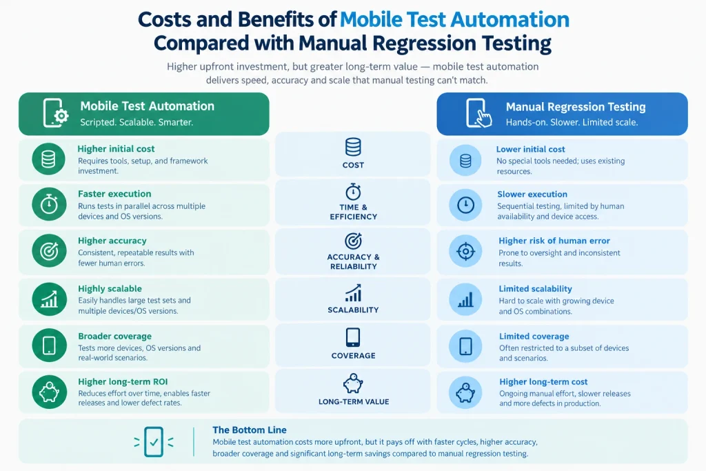 Costs and benefits of mobile test automation compared with manual regression testing